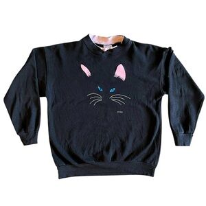 Vintage 1986 Blue-Eyed Black Cat Sweatshirt